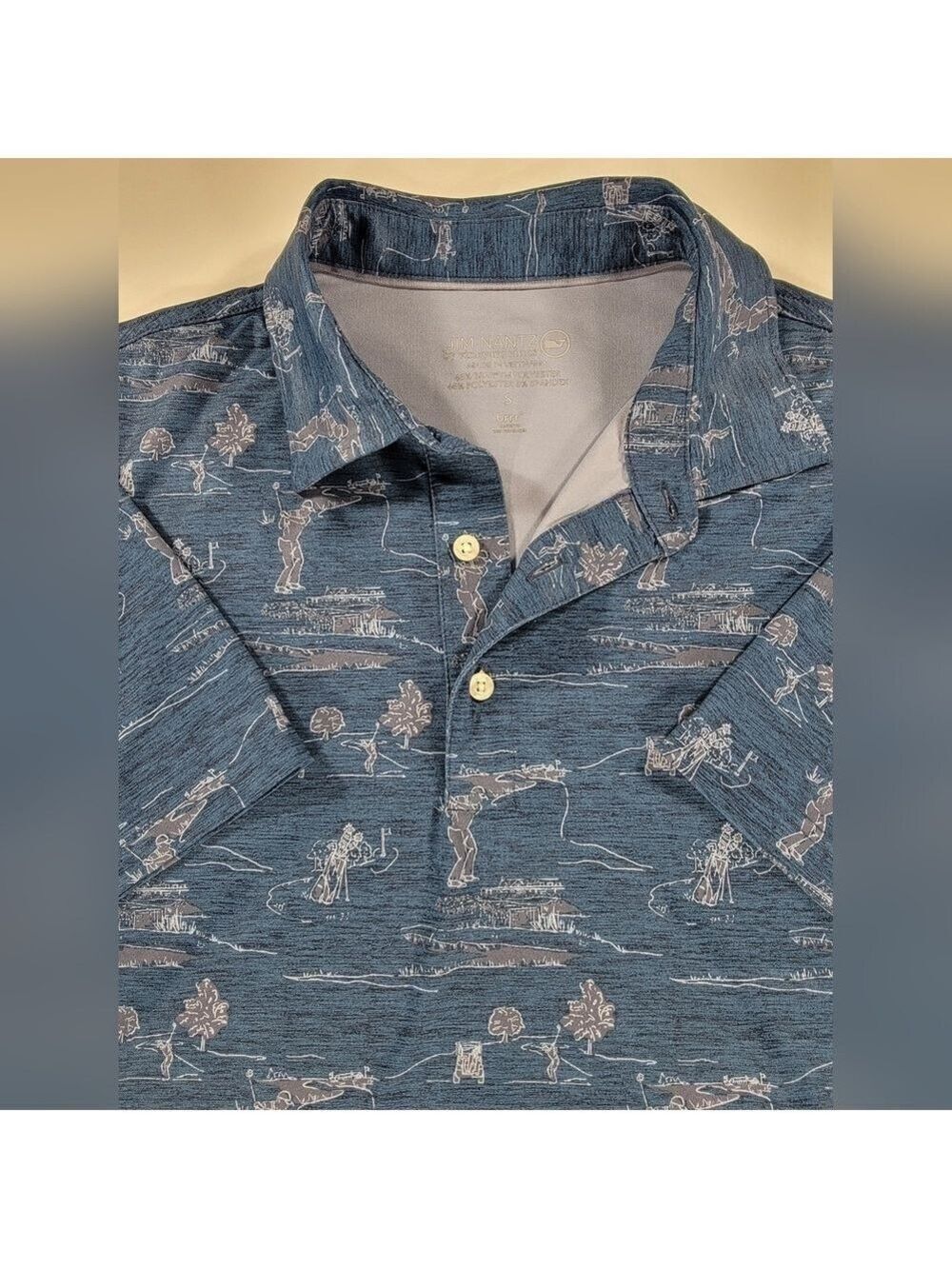Vineyard Vines Jim Nantz Golf Polo Shirt Men Small Brrr AOP All Over Print Blue